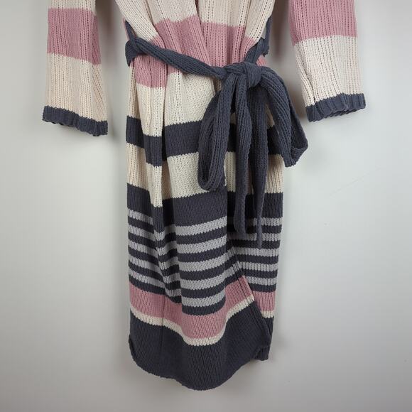 ACOA Cream Gray Pink Color Block Chenille Duster Cardigan Wrap Sweater Size XL - Picture 5 of 10